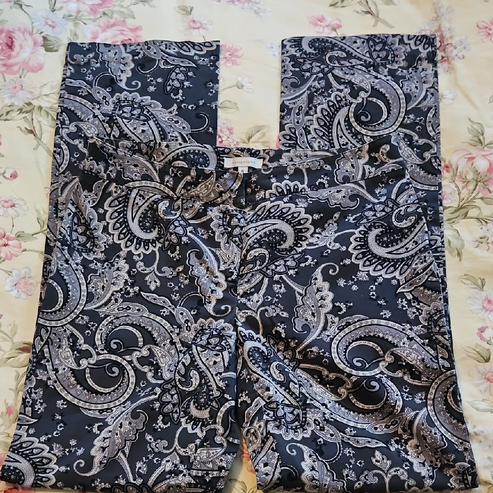 Champaigne Black and Gray Paisley Print Patterned Pants size 6